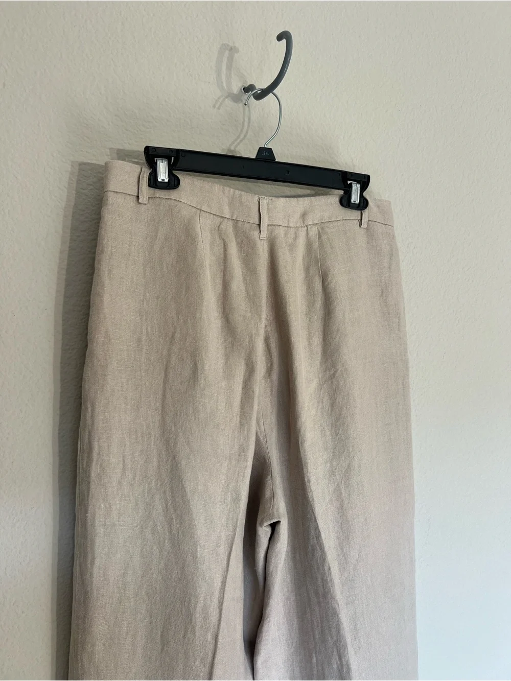Free People Lyla wide leg cuffed linen trouser low slung pants beige 6 coastal
